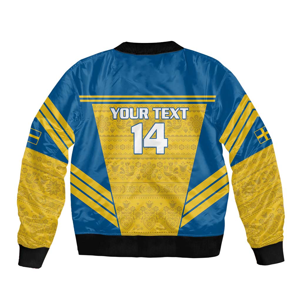 Custom Sweden Football Bomber Jacket Go Blagult - Scandinavian Pattern - Wonder Print Shop