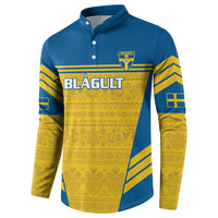 Custom Sweden Football Button Sweatshirt Go Blagult - Scandinavian Pattern - Wonder Print Shop