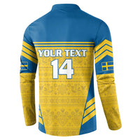 Custom Sweden Football Button Sweatshirt Go Blagult - Scandinavian Pattern - Wonder Print Shop