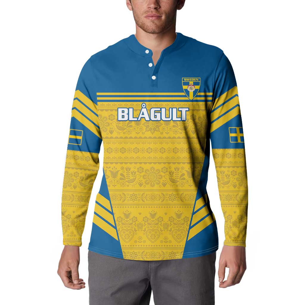 Custom Sweden Football Button Sweatshirt Go Blagult - Scandinavian Pattern - Wonder Print Shop