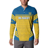 Custom Sweden Football Button Sweatshirt Go Blagult - Scandinavian Pattern - Wonder Print Shop