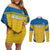 Custom Sweden Football Couples Matching Off Shoulder Short Dress and Long Sleeve Button Shirt Go Blagult - Scandinavian Pattern - Wonder Print Shop