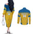 Custom Sweden Football Couples Matching Off The Shoulder Long Sleeve Dress and Long Sleeve Button Shirt Go Blagult - Scandinavian Pattern