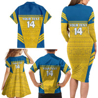 Custom Sweden Football Family Matching Long Sleeve Bodycon Dress and Hawaiian Shirt Go Blagult - Scandinavian Pattern - Wonder Print Shop