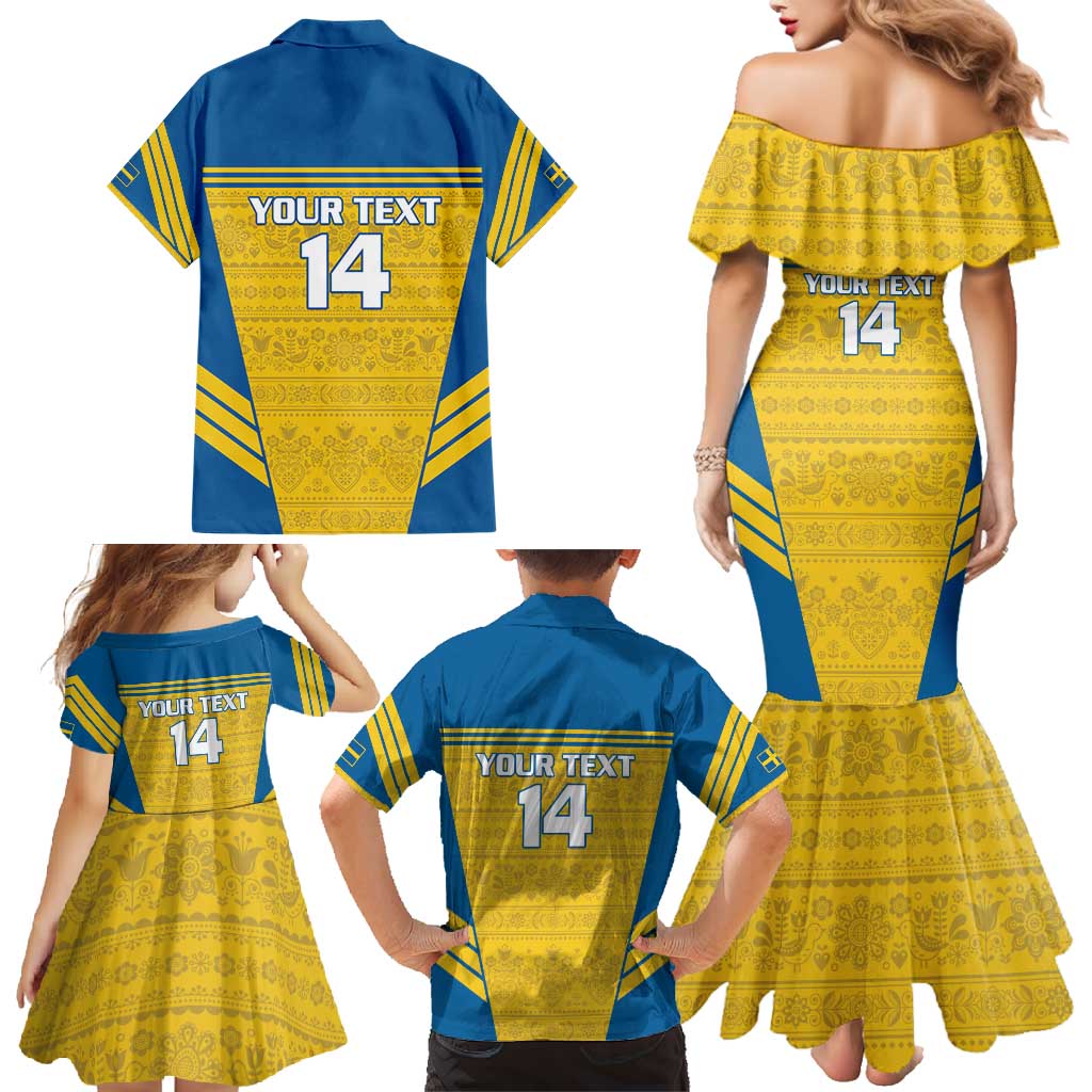 Custom Sweden Football Family Matching Mermaid Dress and Hawaiian Shirt Go Blagult - Scandinavian Pattern - Wonder Print Shop