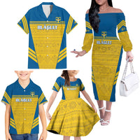 Custom Sweden Football Family Matching Off The Shoulder Long Sleeve Dress and Hawaiian Shirt Go Blagult - Scandinavian Pattern - Wonder Print Shop