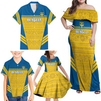 Custom Sweden Football Family Matching Off Shoulder Maxi Dress and Hawaiian Shirt Go Blagult - Scandinavian Pattern - Wonder Print Shop
