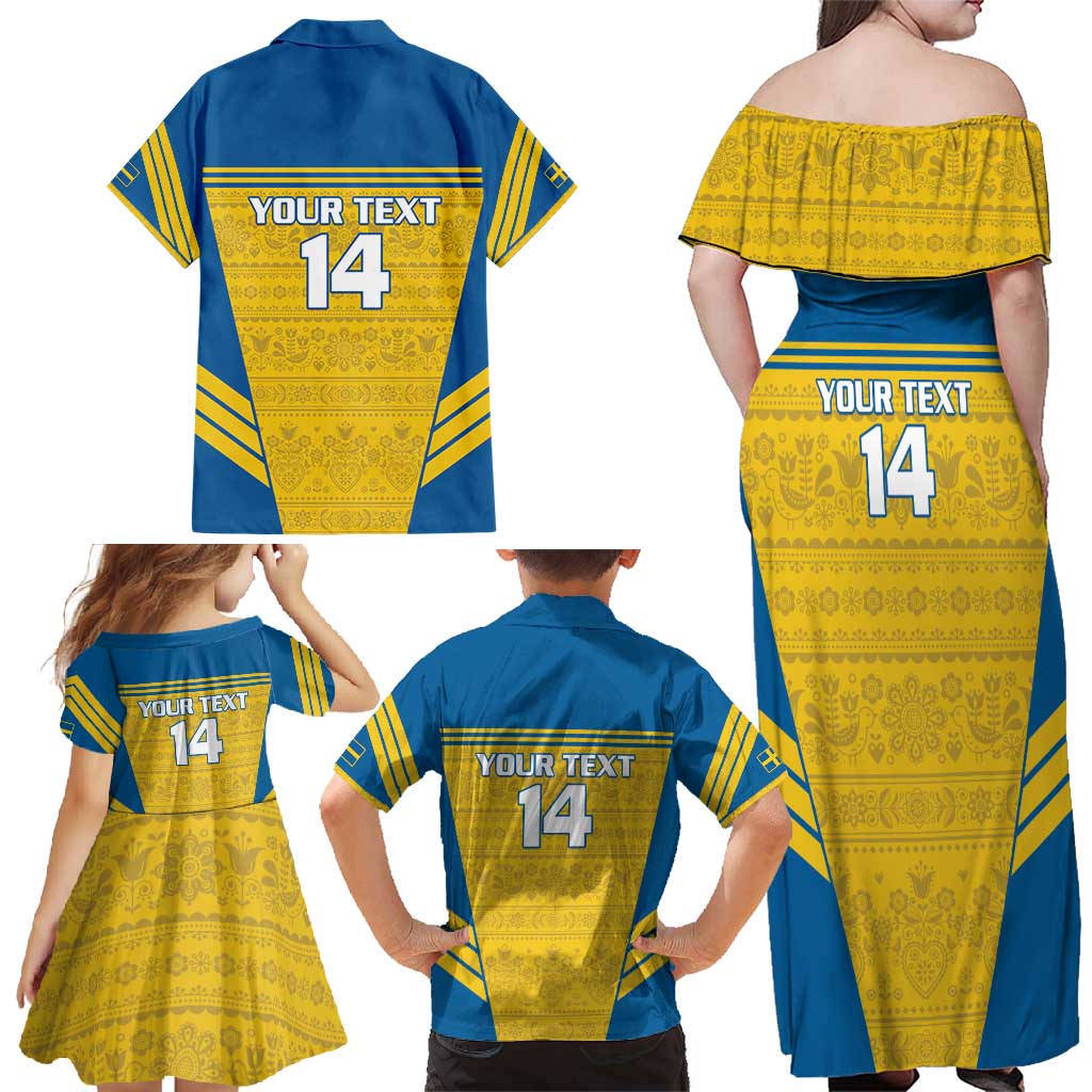 Custom Sweden Football Family Matching Off Shoulder Maxi Dress and Hawaiian Shirt Go Blagult - Scandinavian Pattern - Wonder Print Shop