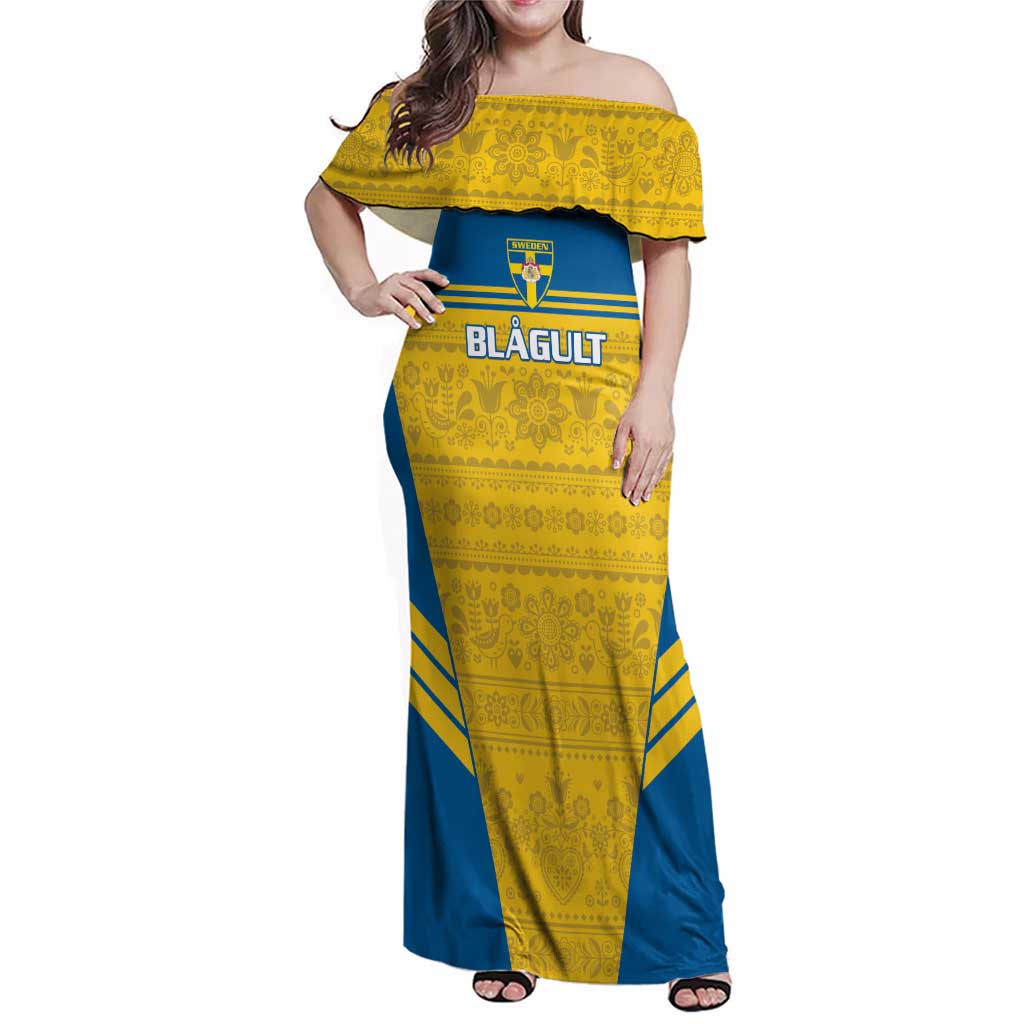 Custom Sweden Football Family Matching Off Shoulder Maxi Dress and Hawaiian Shirt Go Blagult - Scandinavian Pattern - Wonder Print Shop