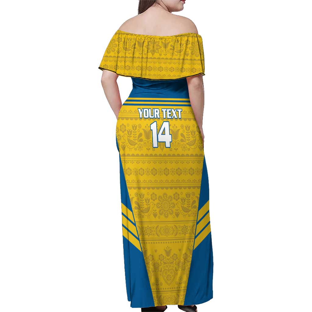 Custom Sweden Football Family Matching Off Shoulder Maxi Dress and Hawaiian Shirt Go Blagult - Scandinavian Pattern - Wonder Print Shop