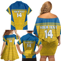 Custom Sweden Football Family Matching Off Shoulder Short Dress and Hawaiian Shirt Go Blagult - Scandinavian Pattern - Wonder Print Shop