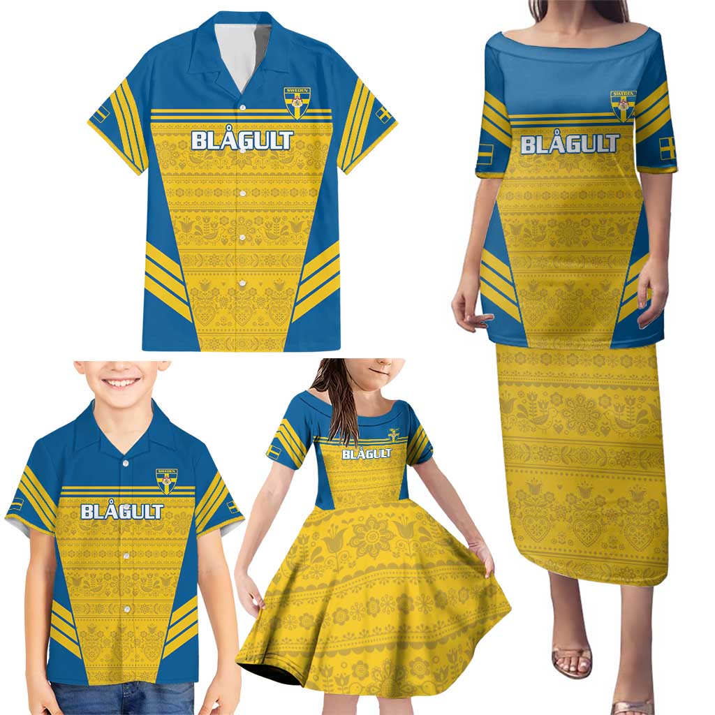 Custom Sweden Football Family Matching Puletasi and Hawaiian Shirt Go Blagult - Scandinavian Pattern - Wonder Print Shop