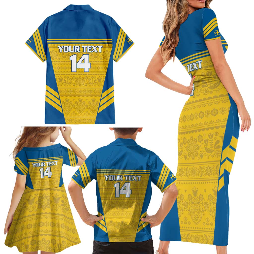 Custom Sweden Football Family Matching Short Sleeve Bodycon Dress and Hawaiian Shirt Go Blagult - Scandinavian Pattern - Wonder Print Shop