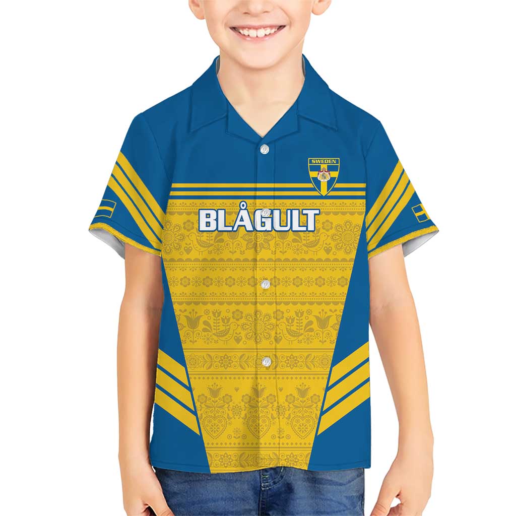 Custom Sweden Football Family Matching Short Sleeve Bodycon Dress and Hawaiian Shirt Go Blagult - Scandinavian Pattern - Wonder Print Shop