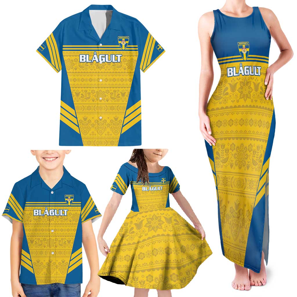 Custom Sweden Football Family Matching Tank Maxi Dress and Hawaiian Shirt Go Blagult - Scandinavian Pattern - Wonder Print Shop