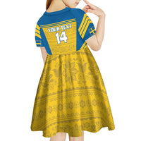 Custom Sweden Football Kid Short Sleeve Dress Go Blagult - Scandinavian Pattern - Wonder Print Shop