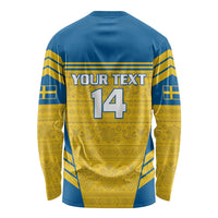 Custom Sweden Football Long Sleeve Shirt Go Blagult - Scandinavian Pattern - Wonder Print Shop