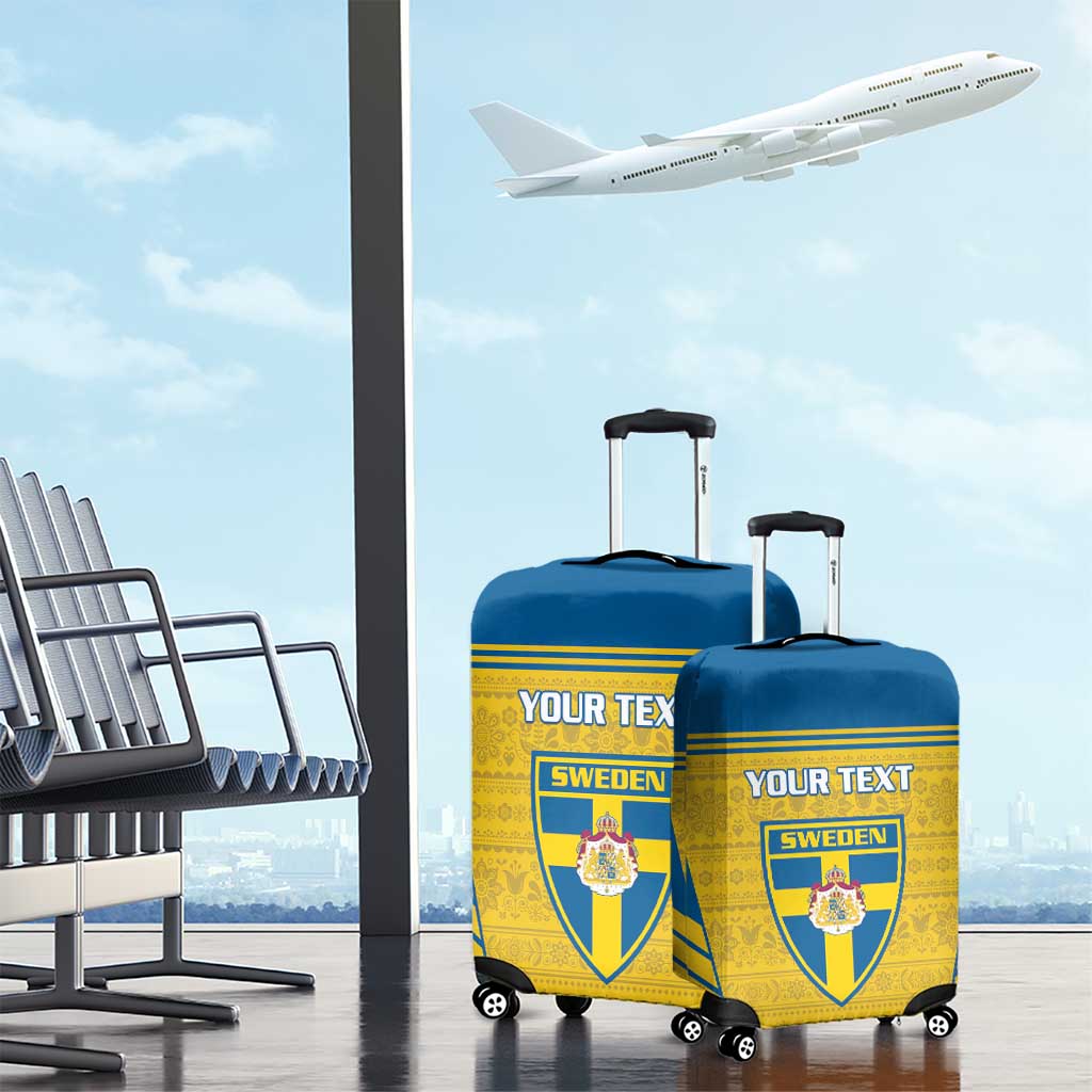 Custom Sweden Football Luggage Cover Go Blagult - Scandinavian Pattern - Wonder Print Shop