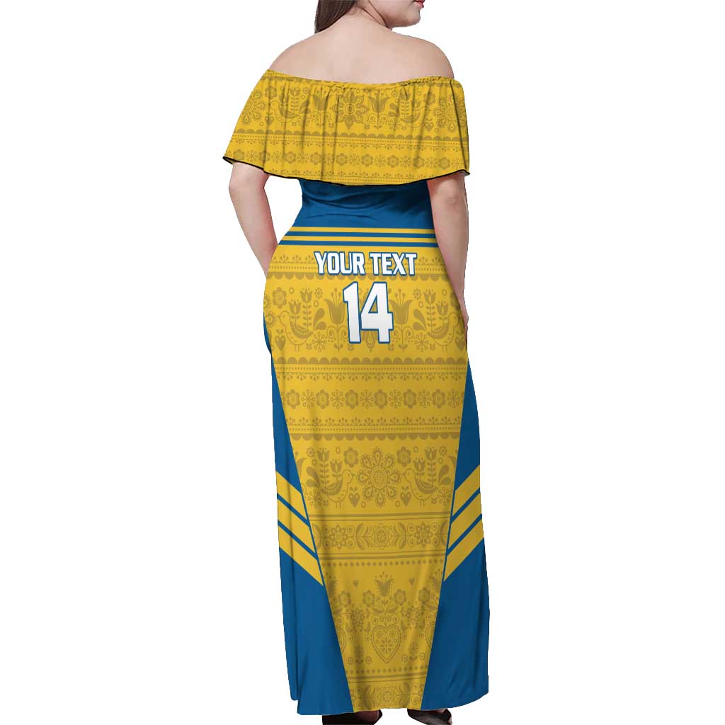 Custom Sweden Football Off Shoulder Maxi Dress Go Blagult - Scandinavian Pattern - Wonder Print Shop