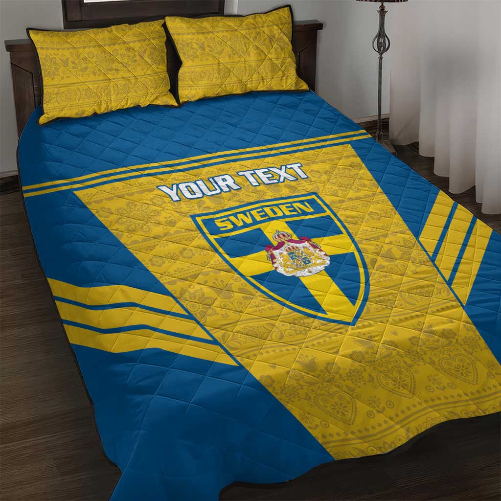 Custom Sweden Football Quilt Bed Set Go Blagult - Scandinavian Pattern - Wonder Print Shop