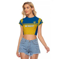 Custom Sweden Football Raglan Cropped T Shirt Go Blagult - Scandinavian Pattern - Wonder Print Shop