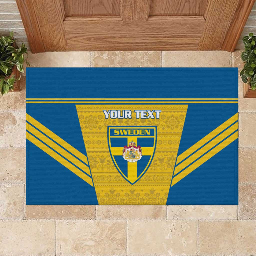 Custom Sweden Football Rubber Doormat Go Blagult - Scandinavian Pattern - Wonder Print Shop