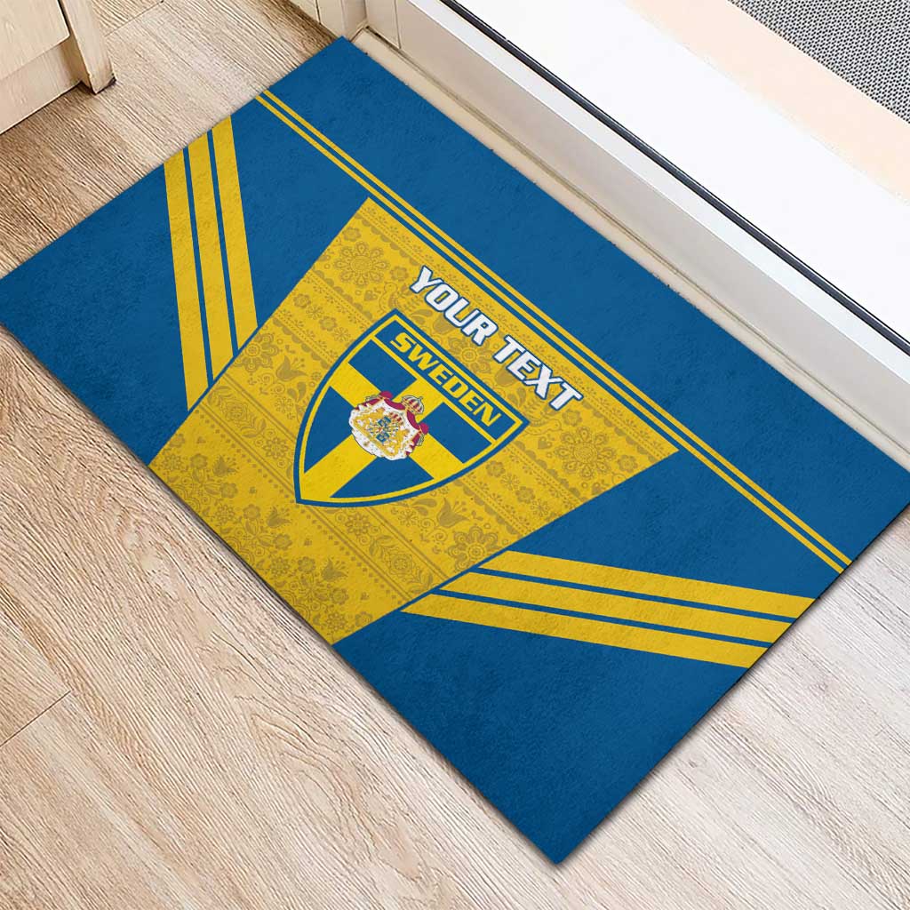 Custom Sweden Football Rubber Doormat Go Blagult - Scandinavian Pattern - Wonder Print Shop