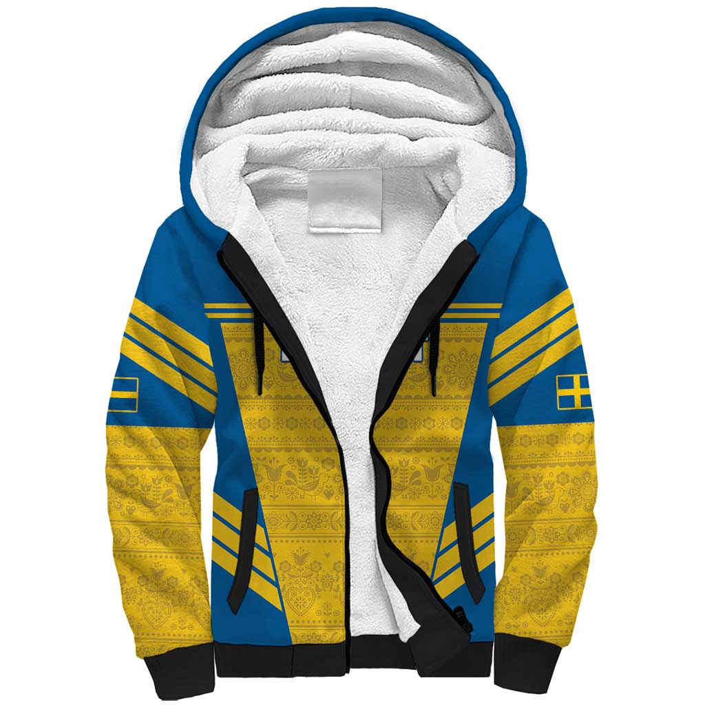 Custom Sweden Football Sherpa Hoodie Go Blagult - Scandinavian Pattern - Wonder Print Shop