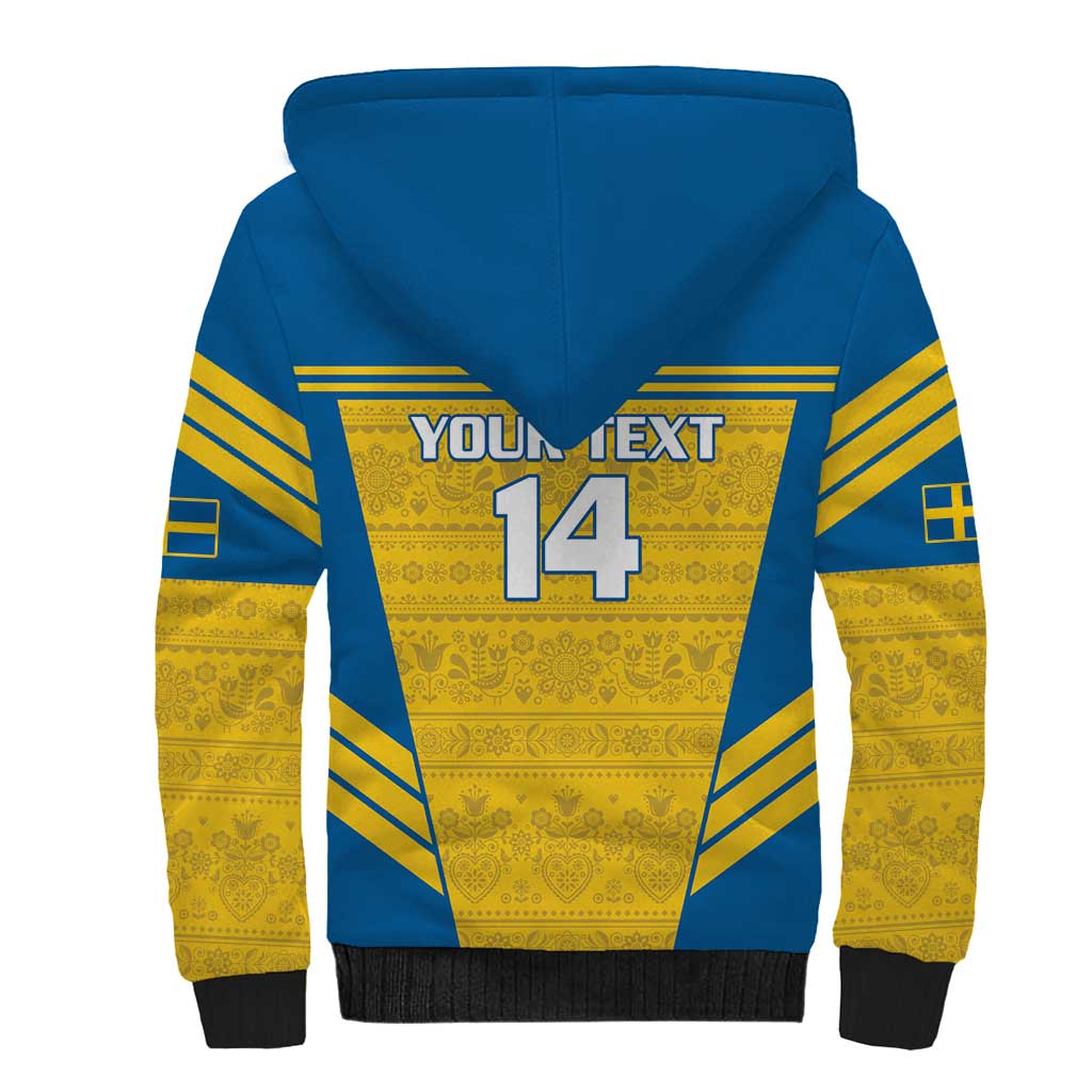 Custom Sweden Football Sherpa Hoodie Go Blagult - Scandinavian Pattern - Wonder Print Shop