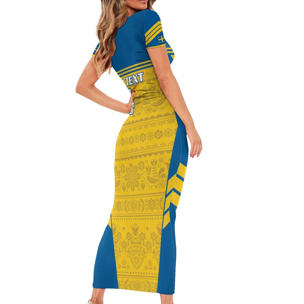Custom Sweden Football Short Sleeve Bodycon Dress Go Blagult - Scandinavian Pattern - Wonder Print Shop