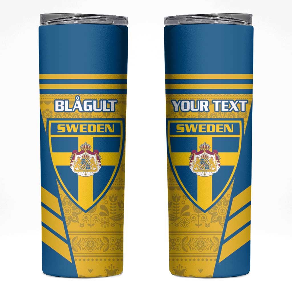 Personalised Sweden Football Skinny Tumbler Go Blagult - Scandinavian Pattern - Wonder Print Shop