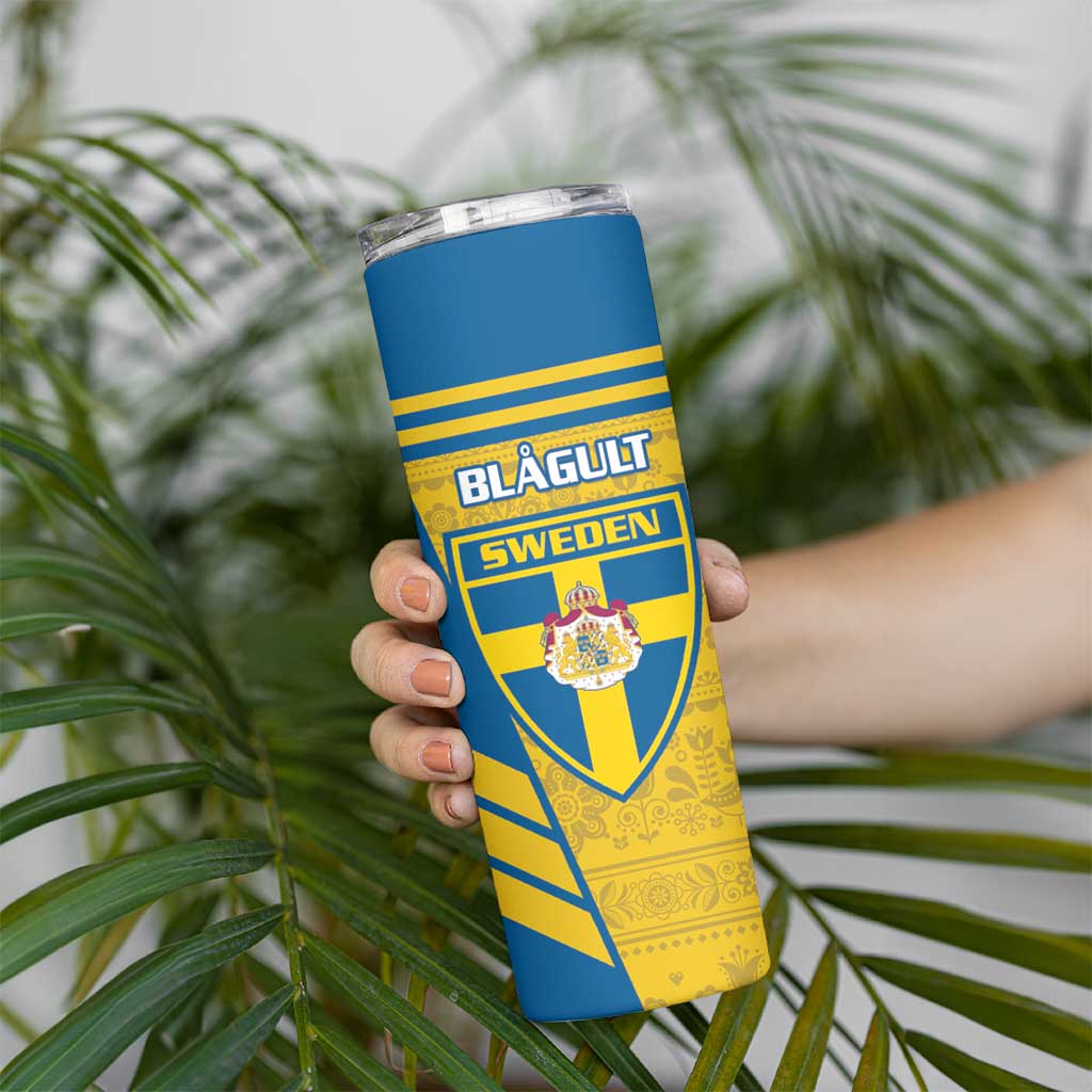 Personalised Sweden Football Skinny Tumbler Go Blagult - Scandinavian Pattern - Wonder Print Shop