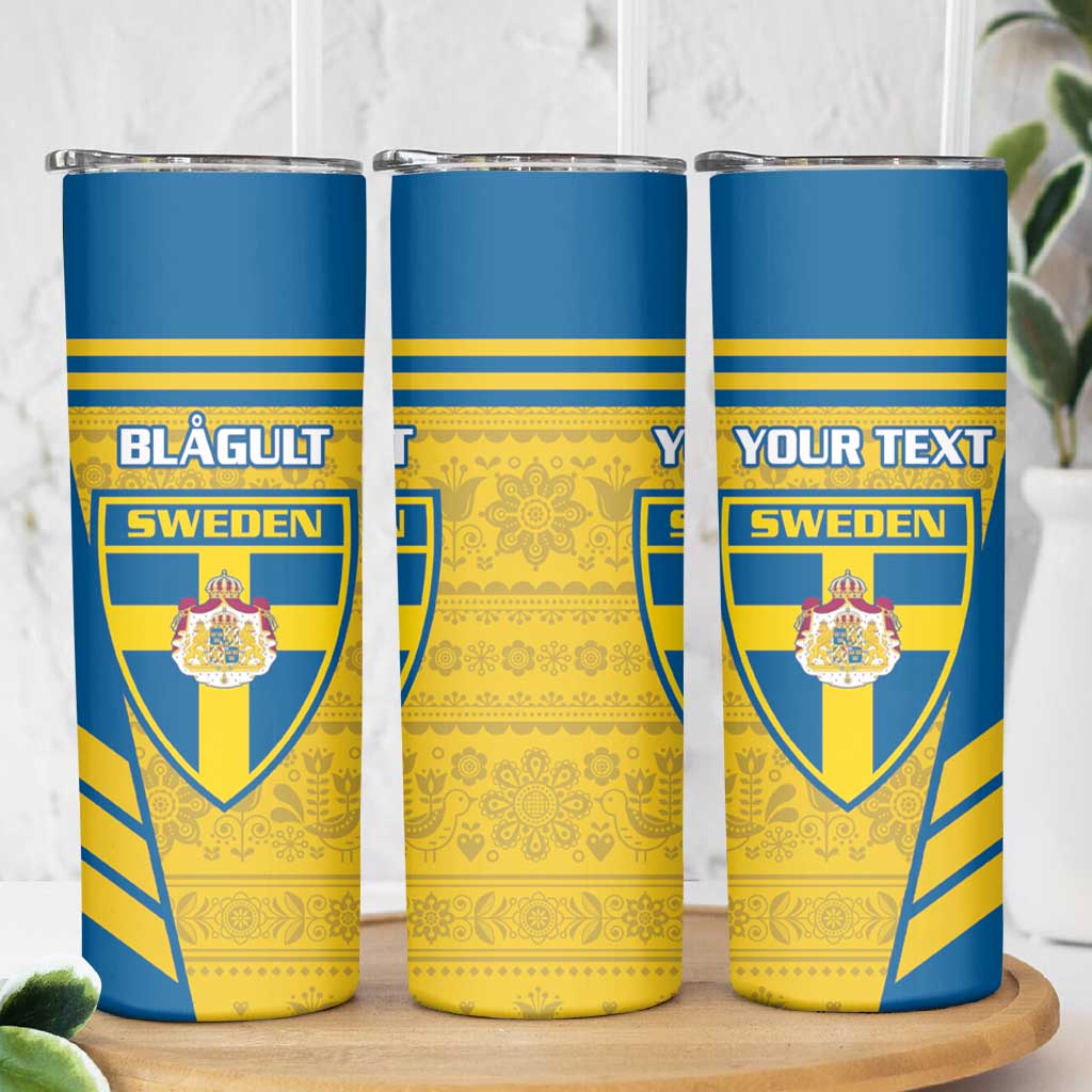 Personalised Sweden Football Skinny Tumbler Go Blagult - Scandinavian Pattern - Wonder Print Shop