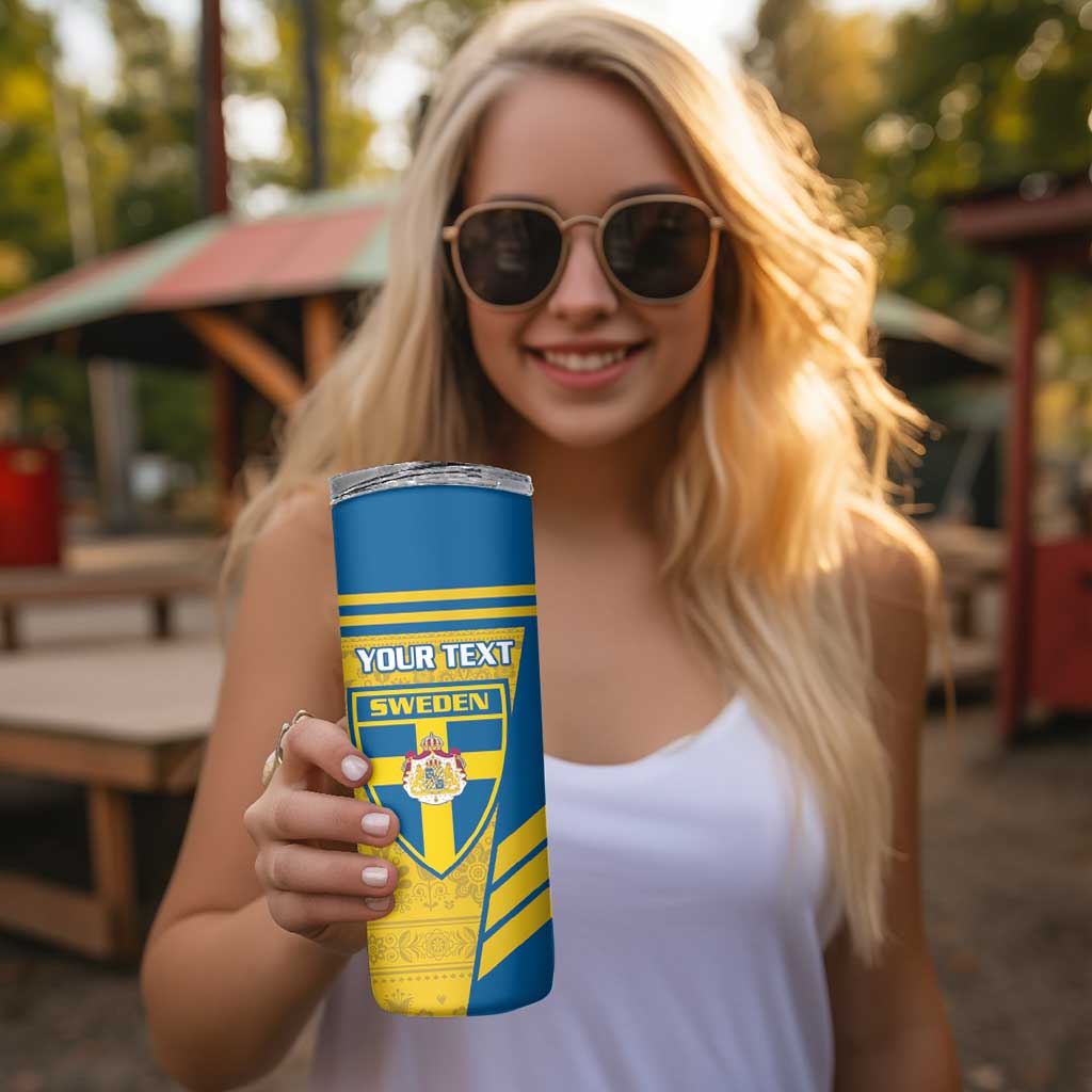 Personalised Sweden Football Skinny Tumbler Go Blagult - Scandinavian Pattern - Wonder Print Shop
