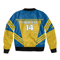 Custom Sweden Football Sleeve Zip Bomber Jacket Go Blagult - Scandinavian Pattern - Wonder Print Shop