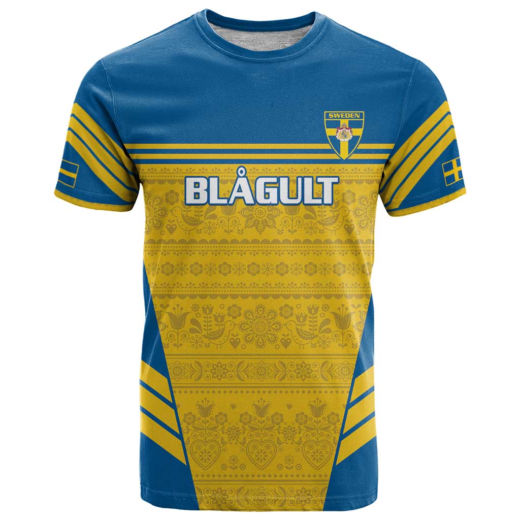 Custom Sweden Football T Shirt Go Blagult - Scandinavian Pattern - Wonder Print Shop