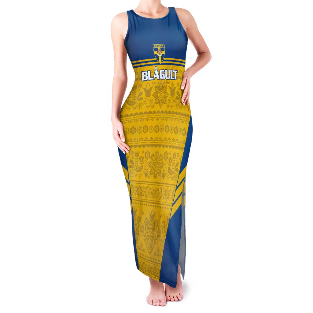 Custom Sweden Football Tank Maxi Dress Go Blagult - Scandinavian Pattern - Wonder Print Shop