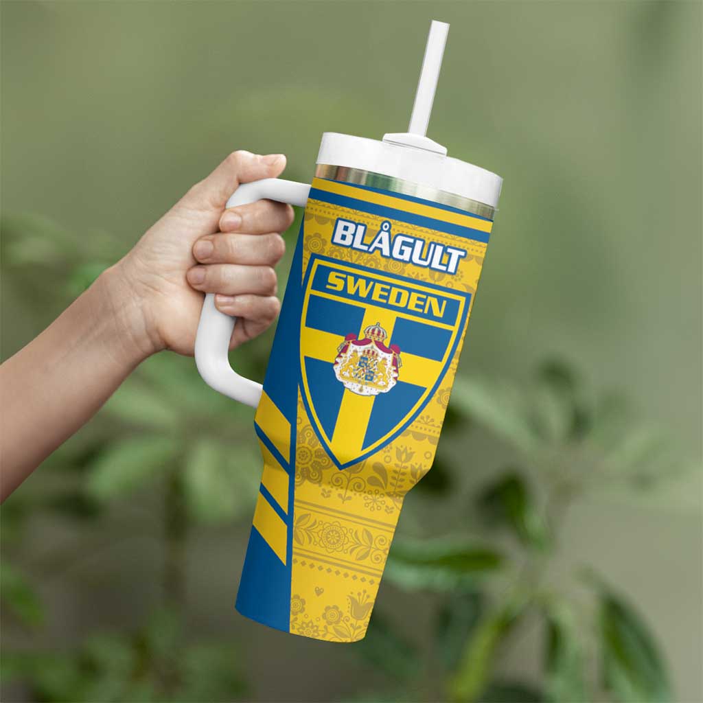 Personalised Sweden Football Tumbler With Handle Go Blagult - Scandinavian Pattern - Wonder Print Shop
