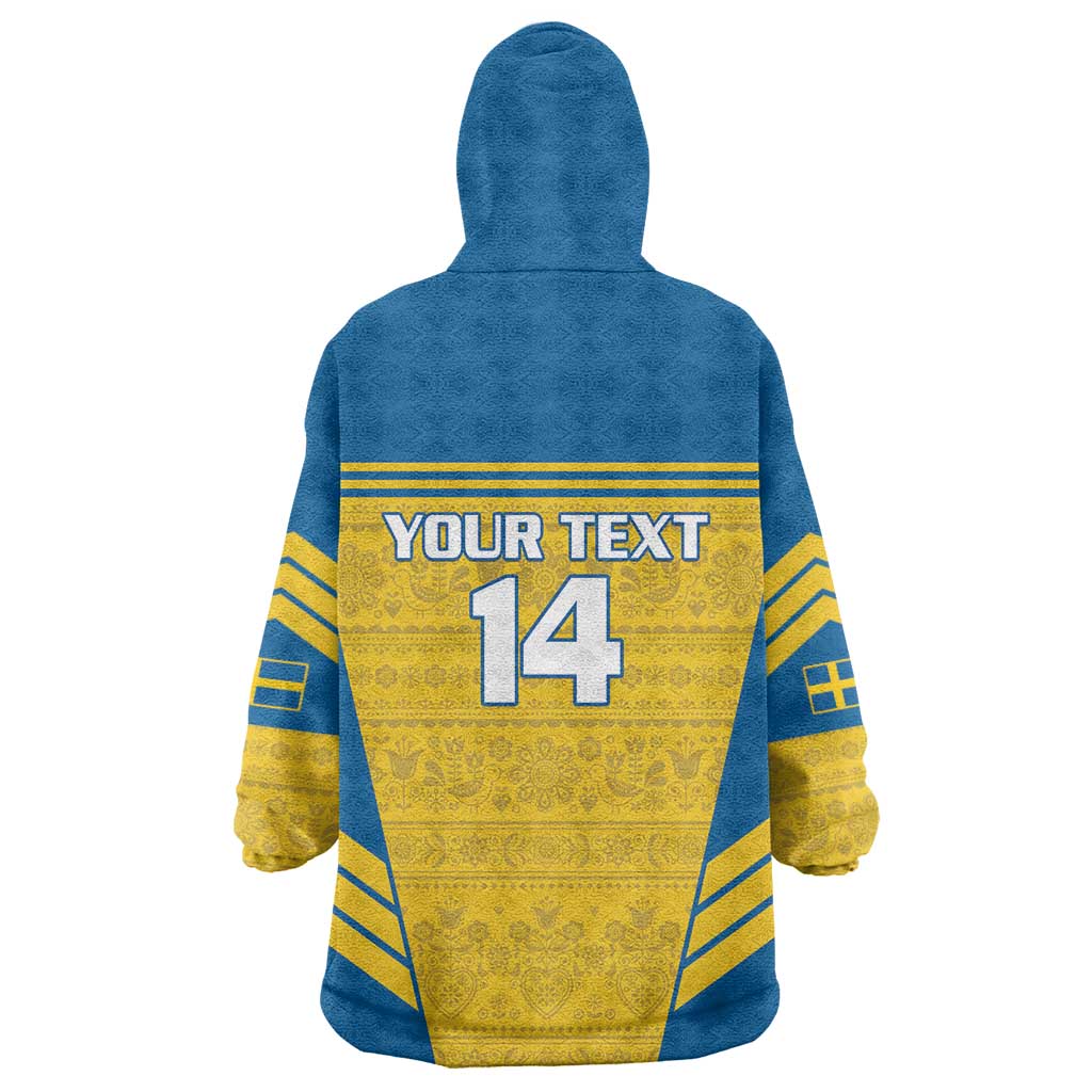 Custom Sweden Football Wearable Blanket Hoodie Go Blagult - Scandinavian Pattern - Wonder Print Shop