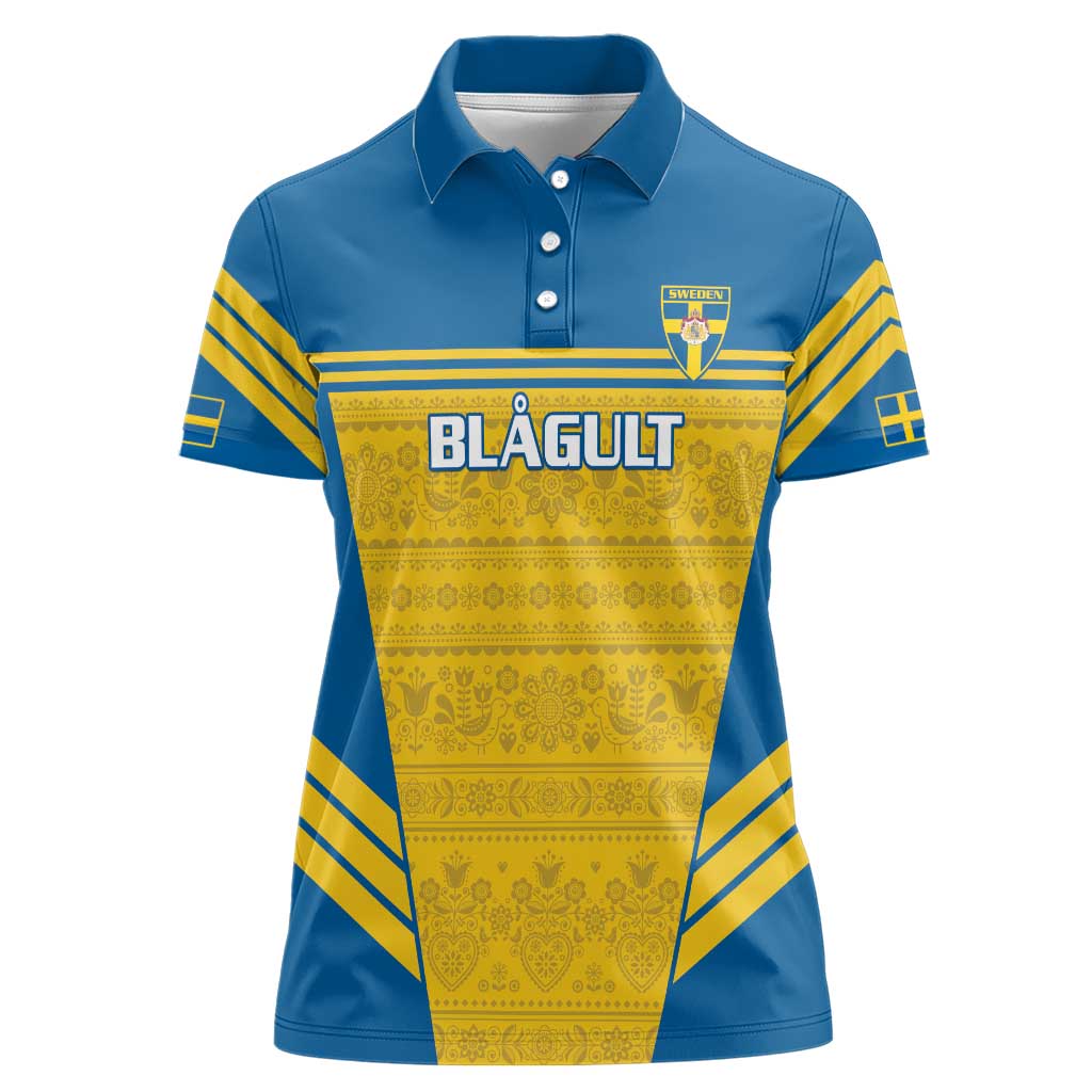 Custom Sweden Football Women Polo Shirt Go Blagult - Scandinavian Pattern - Wonder Print Shop