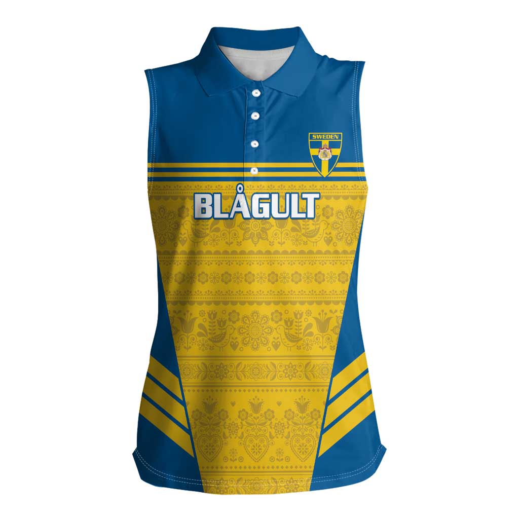 Custom Sweden Football Women Sleeveless Polo Shirt Go Blagult - Scandinavian Pattern - Wonder Print Shop