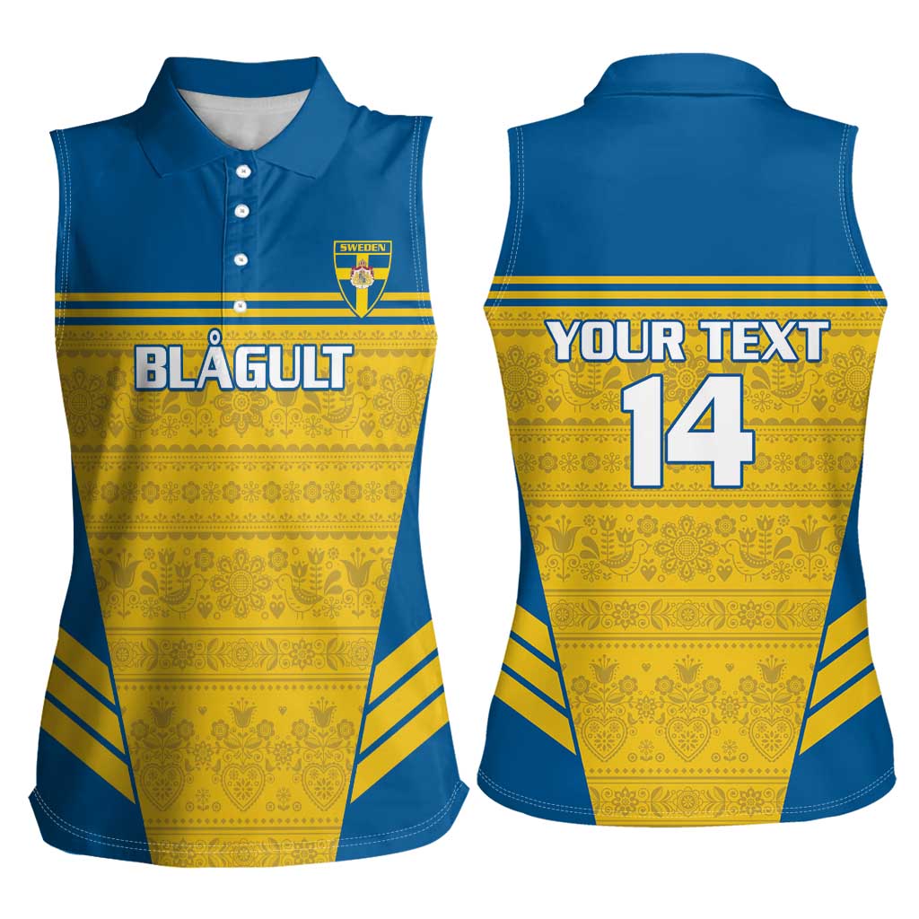 Custom Sweden Football Women Sleeveless Polo Shirt Go Blagult - Scandinavian Pattern - Wonder Print Shop