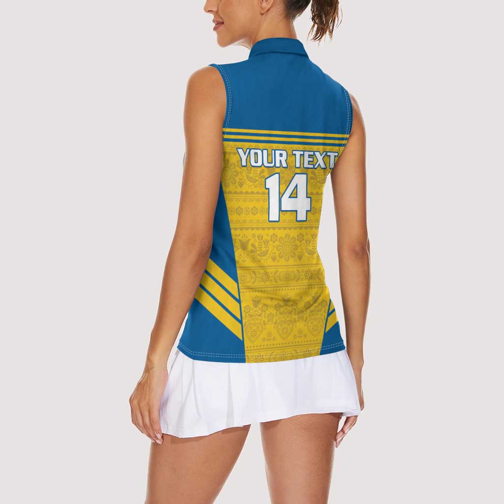 Custom Sweden Football Women Sleeveless Polo Shirt Go Blagult - Scandinavian Pattern - Wonder Print Shop