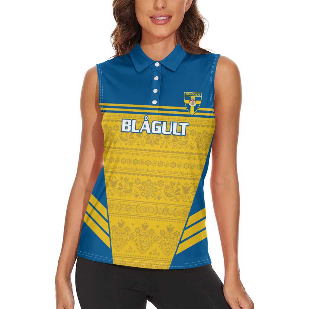 Custom Sweden Football Women Sleeveless Polo Shirt Go Blagult - Scandinavian Pattern - Wonder Print Shop