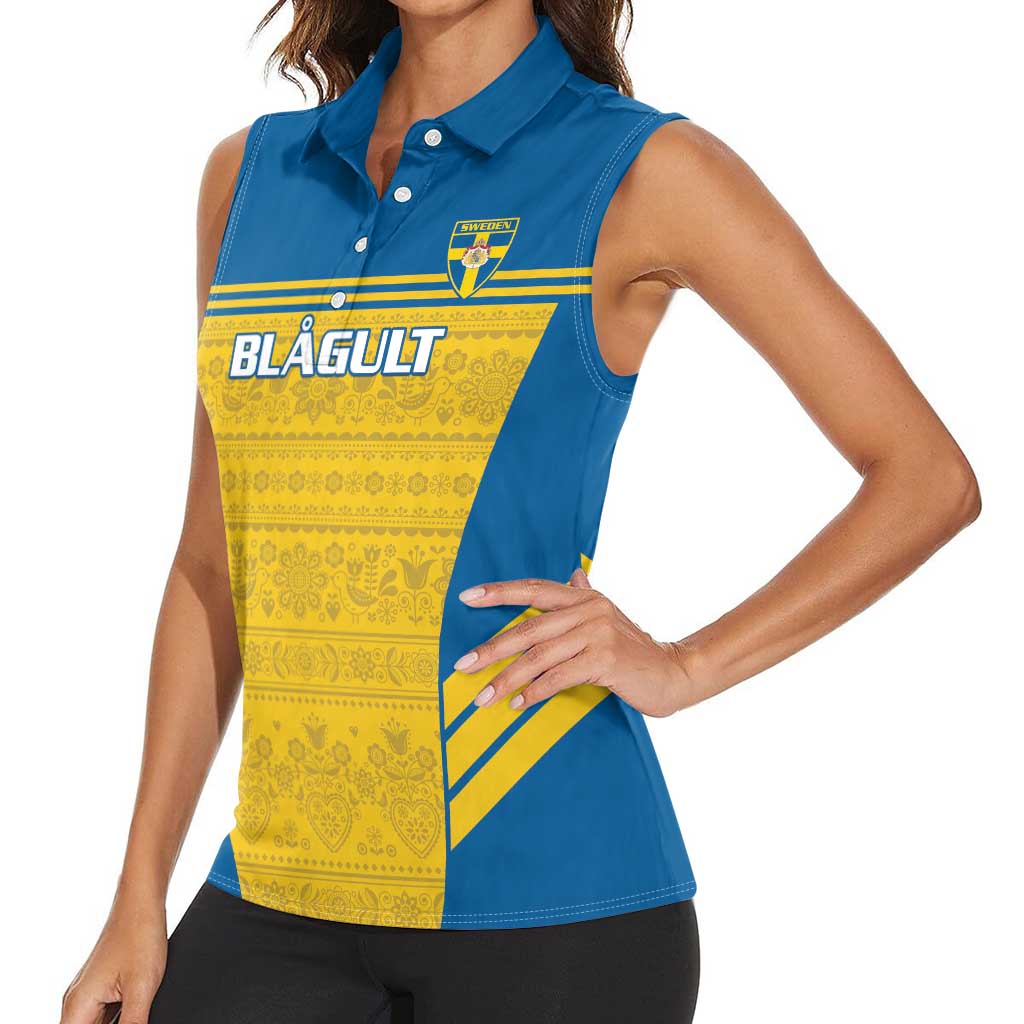 Custom Sweden Football Women Sleeveless Polo Shirt Go Blagult - Scandinavian Pattern - Wonder Print Shop