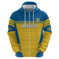 Custom Sweden Football Zip Hoodie Go Blagult - Scandinavian Pattern - Wonder Print Shop