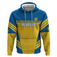 Custom Sweden Football Zip Hoodie Go Blagult - Scandinavian Pattern - Wonder Print Shop