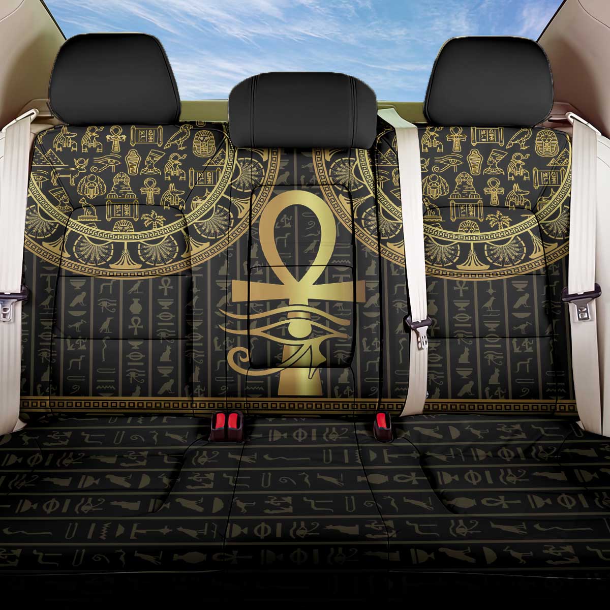 Ancient Egypt Ankh and Eye Of Horus Back Car Seat Cover Egyptian Hieroglyphs - Wonder Print Shop