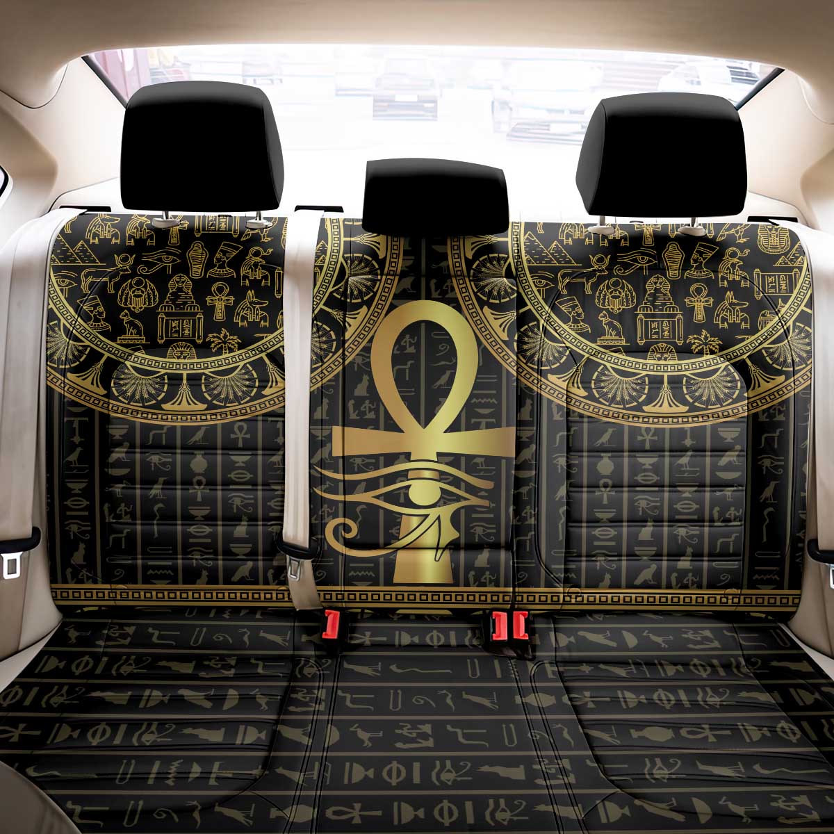 Ancient Egypt Ankh and Eye Of Horus Back Car Seat Cover Egyptian Hieroglyphs - Wonder Print Shop