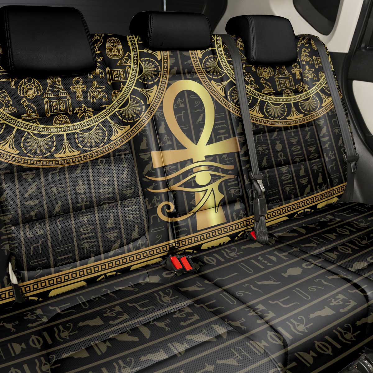 Ancient Egypt Ankh and Eye Of Horus Back Car Seat Cover Egyptian Hieroglyphs - Wonder Print Shop